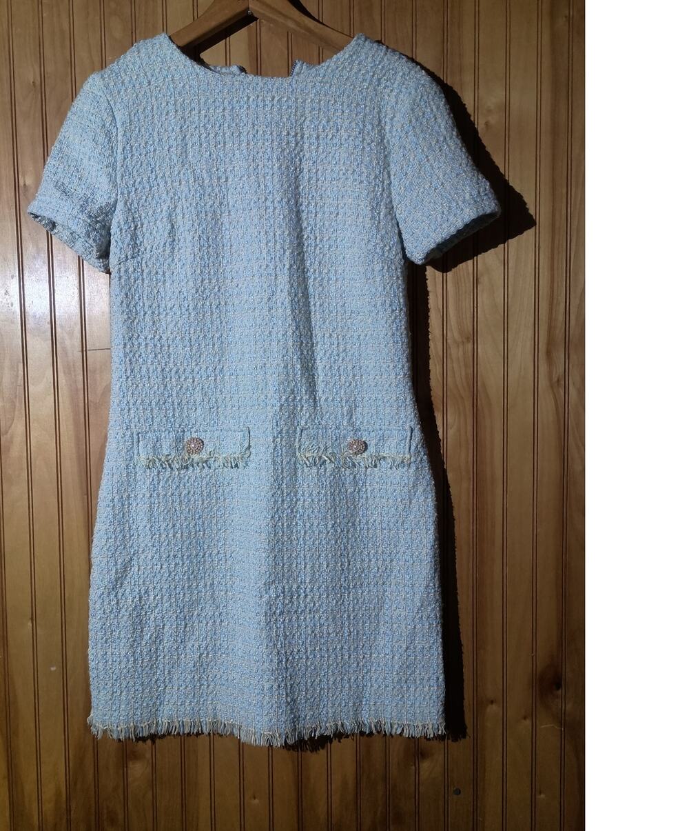 BEBOP Size M Tweed Shimmer Mini Shift Dress Light Academia Old Money DEFECT